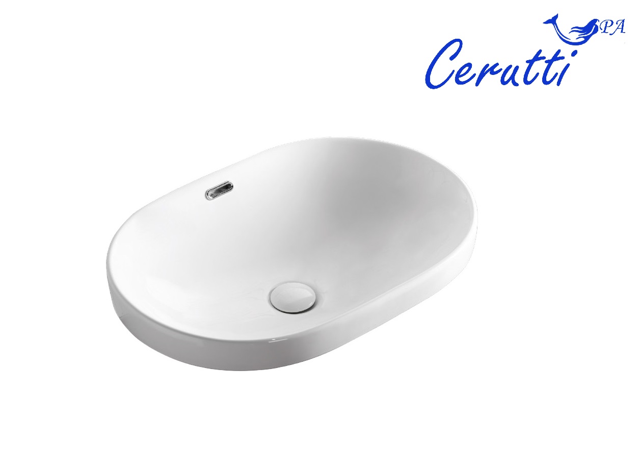 Раковина CR018 накладная, белая, овальная, с переливом 600х400х170 Ceruttispa