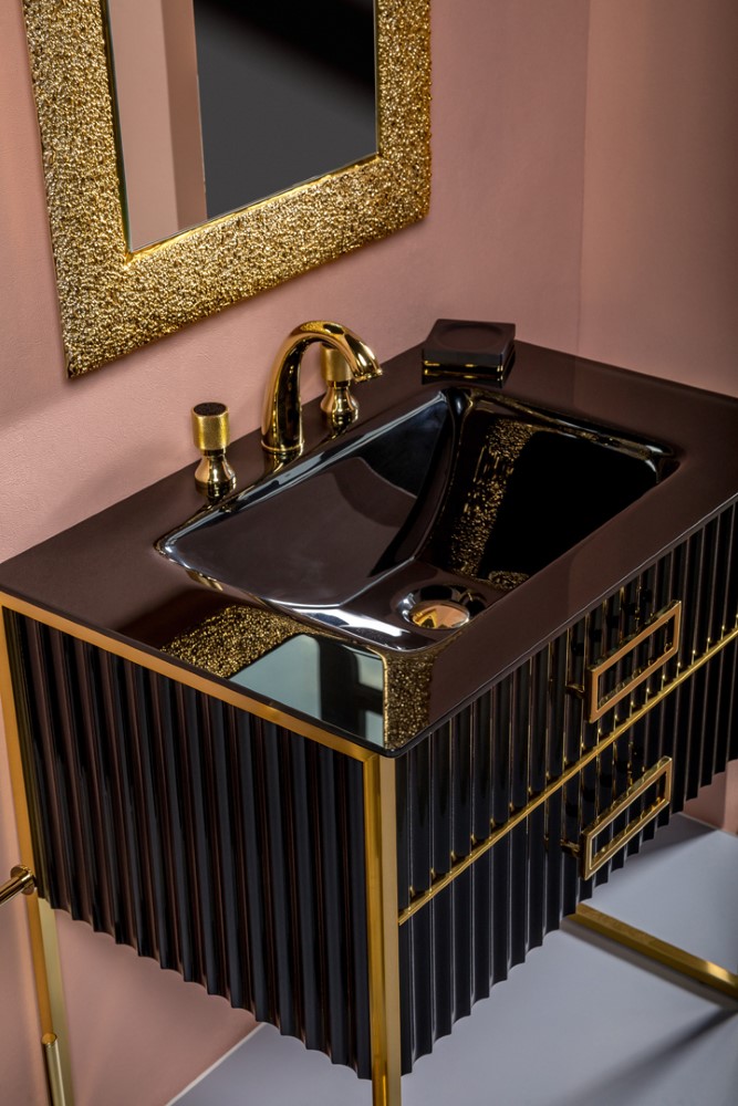 Тумба MONACO 80см h84см черный глянец + хром под раковину моноблок