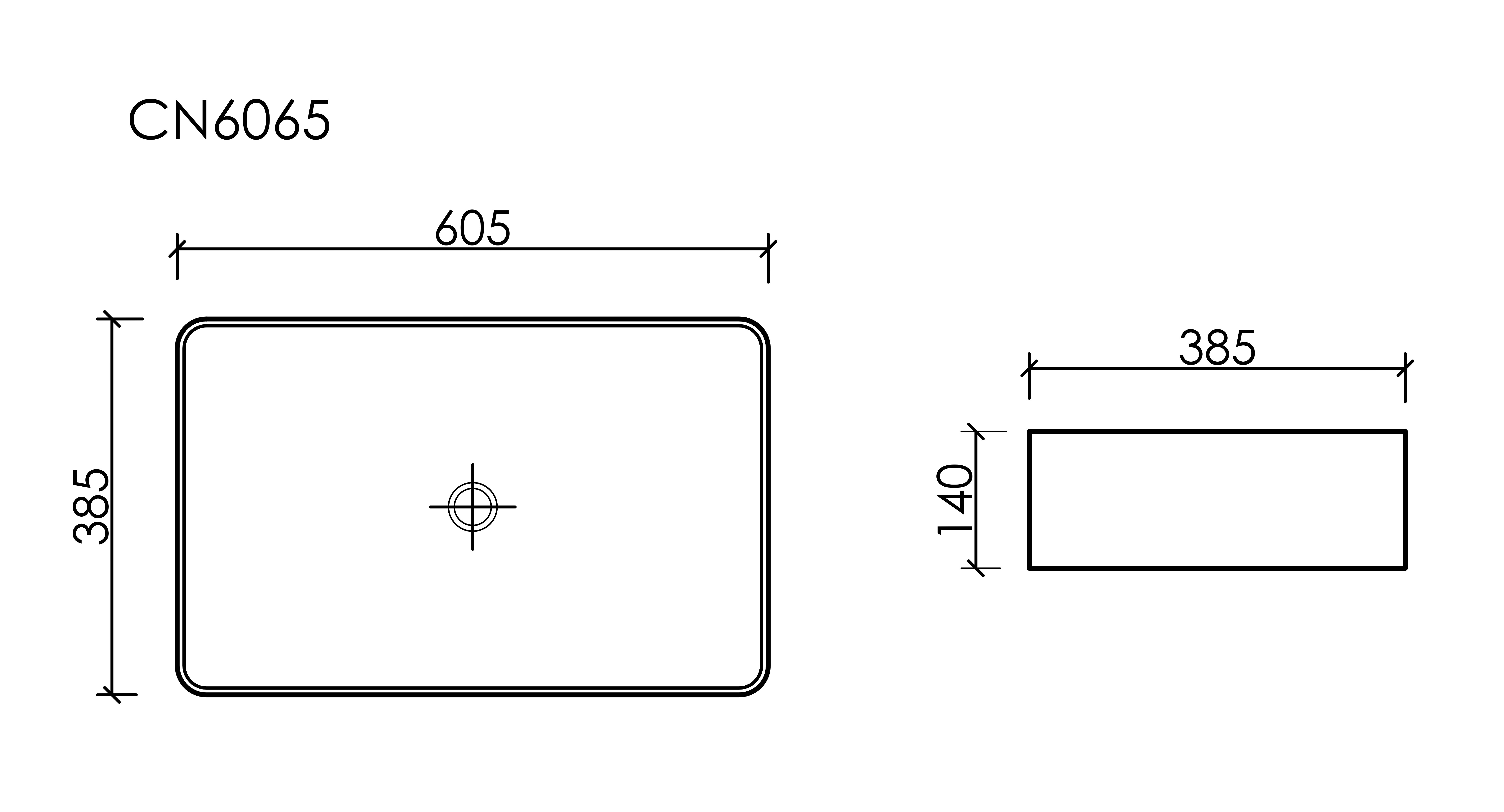 Умывальник чаша накладная прямоугольная со сливом переливом Element 605*385*140мм, CN6065