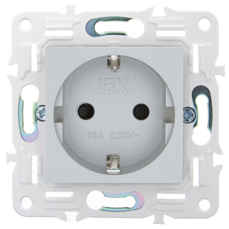 Розетка SKANDY 16А с заземл. защ. шторки безвинт. крепл. SK-R06S серебр. IEK SK-R14-16-1-K23