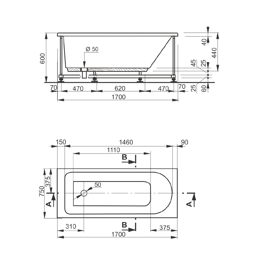 Veedi Ванна акриловая Mira 170х75 с каркасом