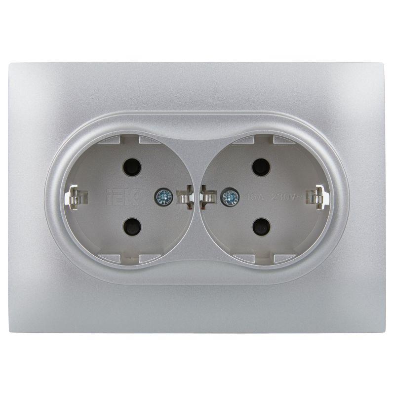 Розетка 2-м SKANDY 16А с заземл. защ. шторки в сборе SK-R07S серебр. IEK SK-R24-16-K23-F