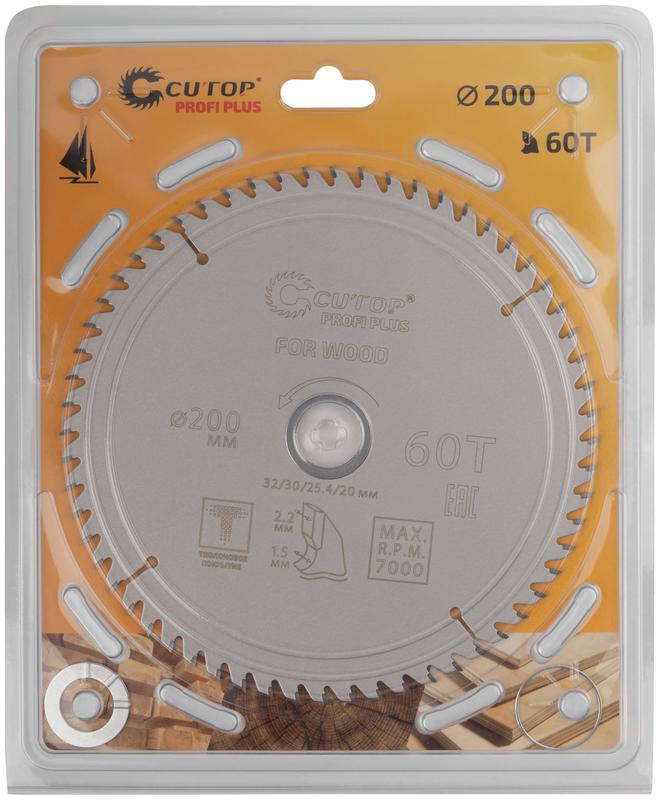Диск пильный по дереву с тефлоновым покрытием 60Т Profi plus 200х1.5/2.2х32/30/25.4/20мм Cutop 75-20060Т