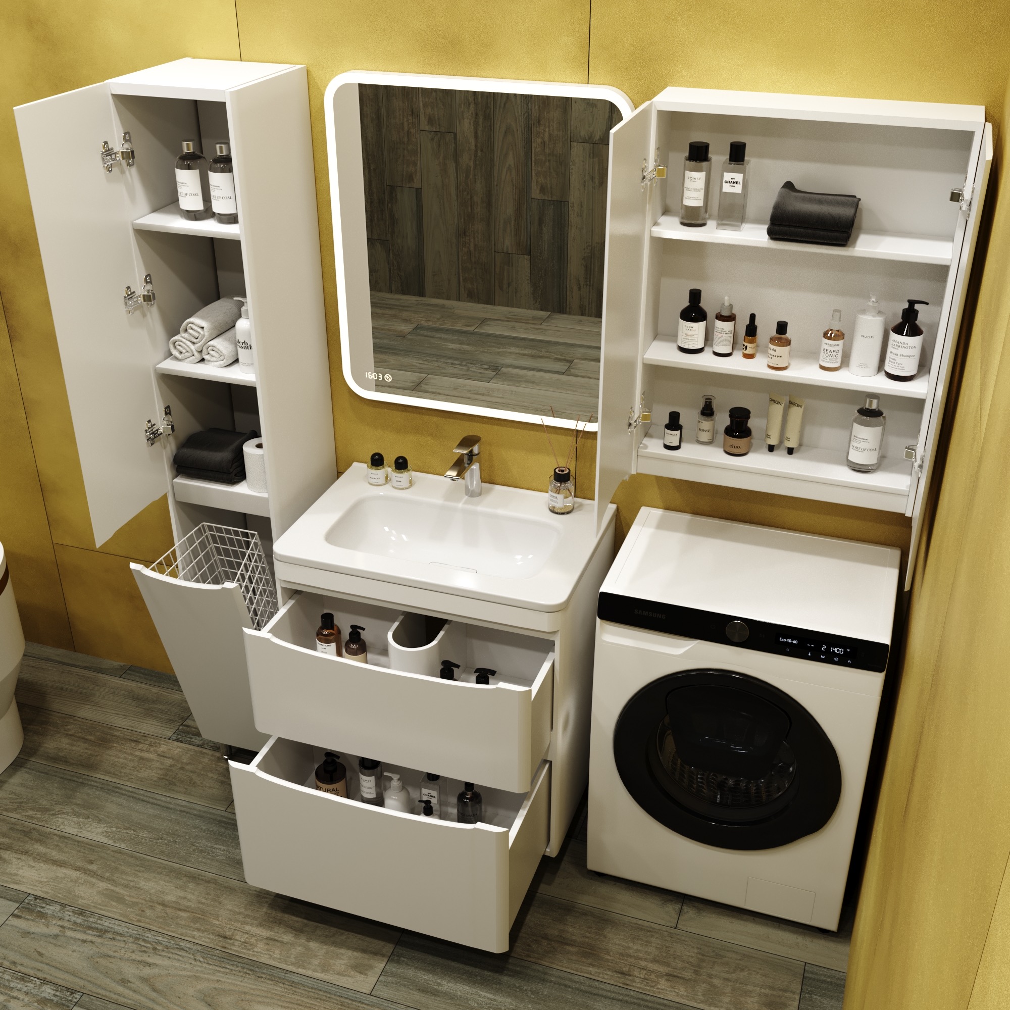 Тумба напольная "Бергамо мини 70" (2 ящ.) Люкс антискрейтч белый, PLUS