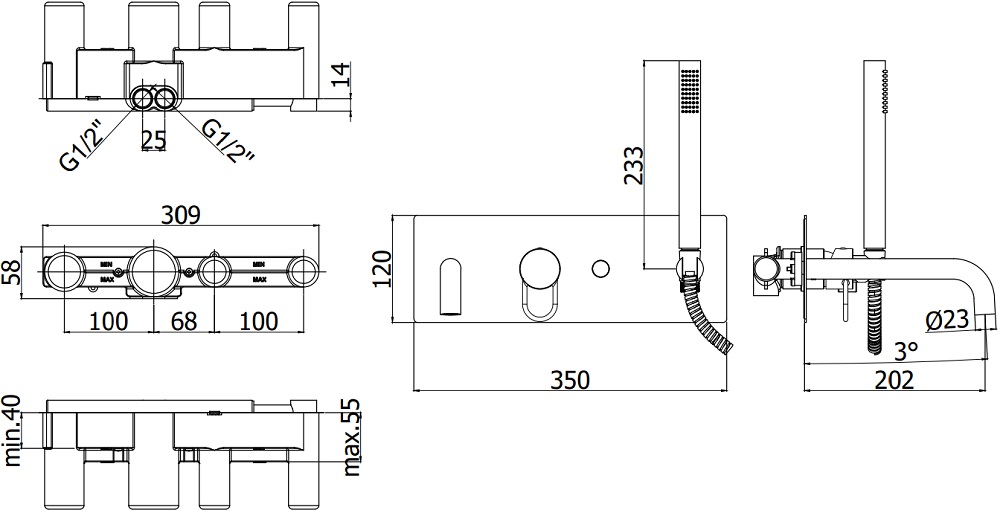 Смеситель для ванны с душем Paffoni Joker JK001NO (с внутренней частью)