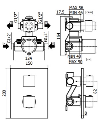 Смеситель термостат встраиваемый для душа 2 выход Paffoni LEVEL LEQ518CR/M встраиваемый Хром