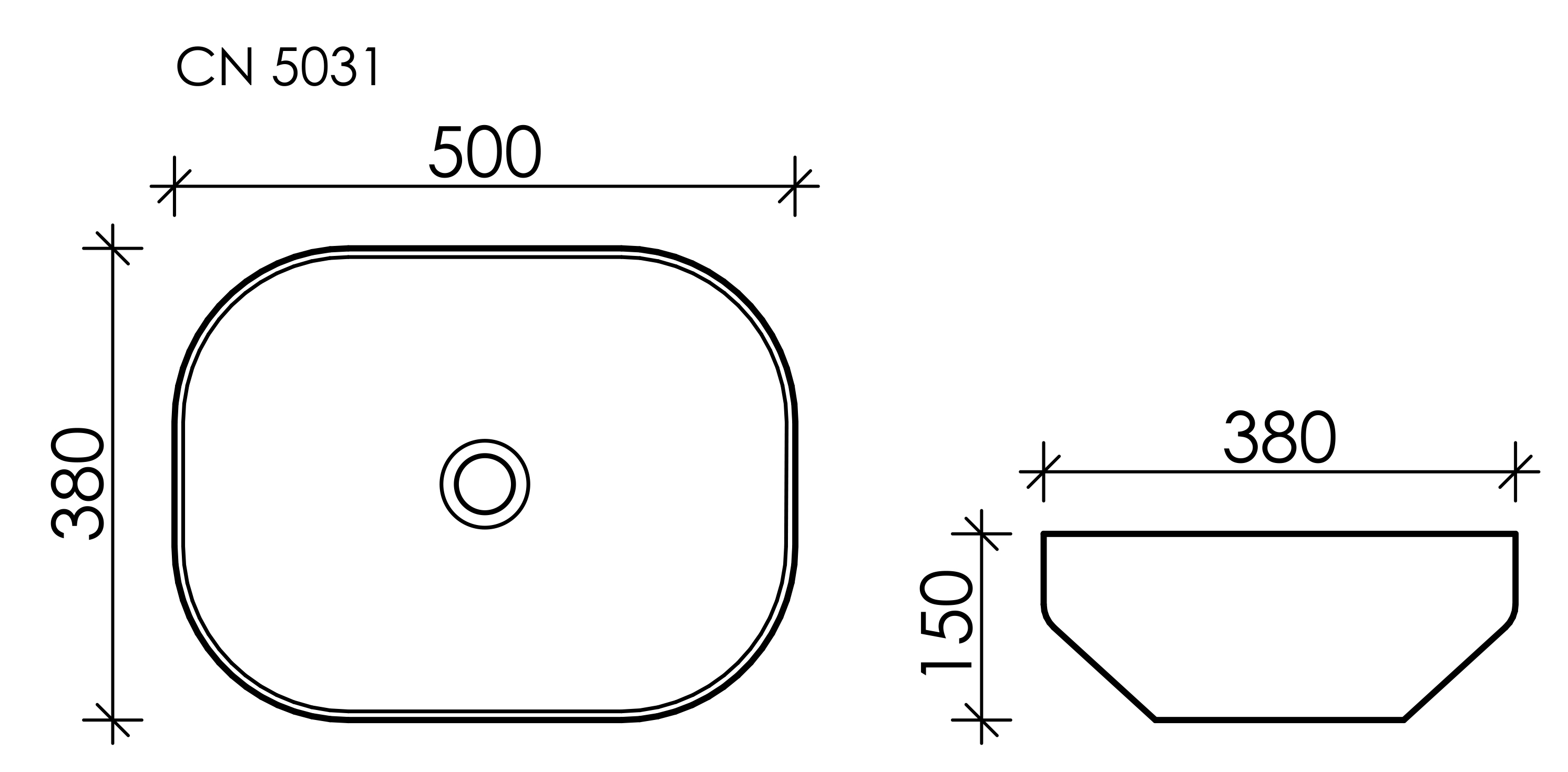 Умывальник чаша накладная прямоугольная Element 500*380*150мм, CN5031