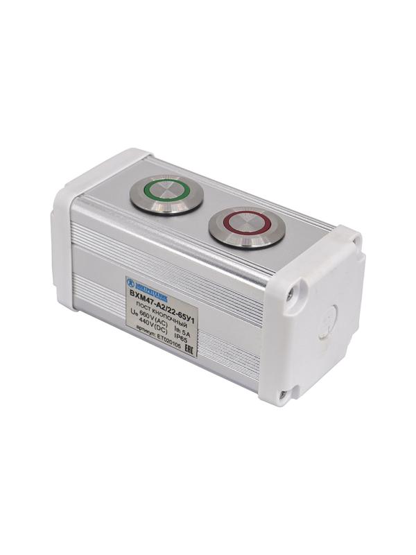 Пост управления BXM47-A2/22-65У1 1 цилиндрическая кнопка 1C1NO1NC зел. + 1 цилиндрическая кнопка 1C1NO1NC красн. Электротехник ET020105