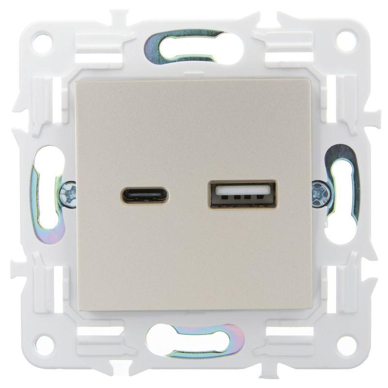 Розетка USB A+C 18Вт SKANDY SK-R13Sh шампань IEK SK-U22-018-K37