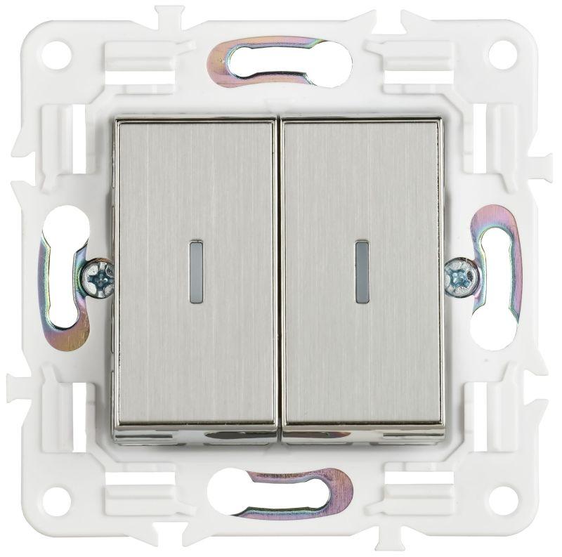 Выключатель 2-кл. SKANDY 10А SK-V09N с индикацией никель IEK SK-V20-1-10-K50