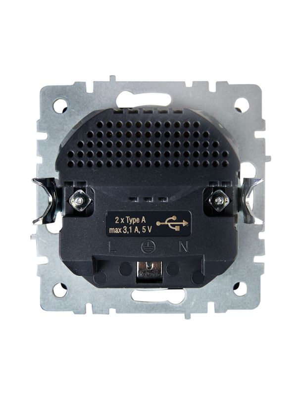 Розетка BRITE РЮш10-2-БрШ 16А с USB A+A 3.1А с заземл. защ. шторки механизм шампань IEK BR-R14-16-U21-D31-K37