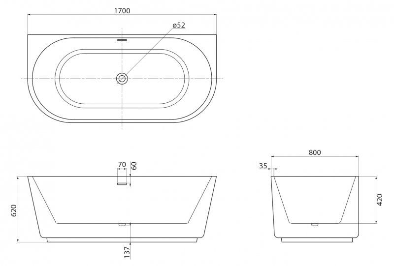 Акриловая ванна BELBAGNO BB108-170-80