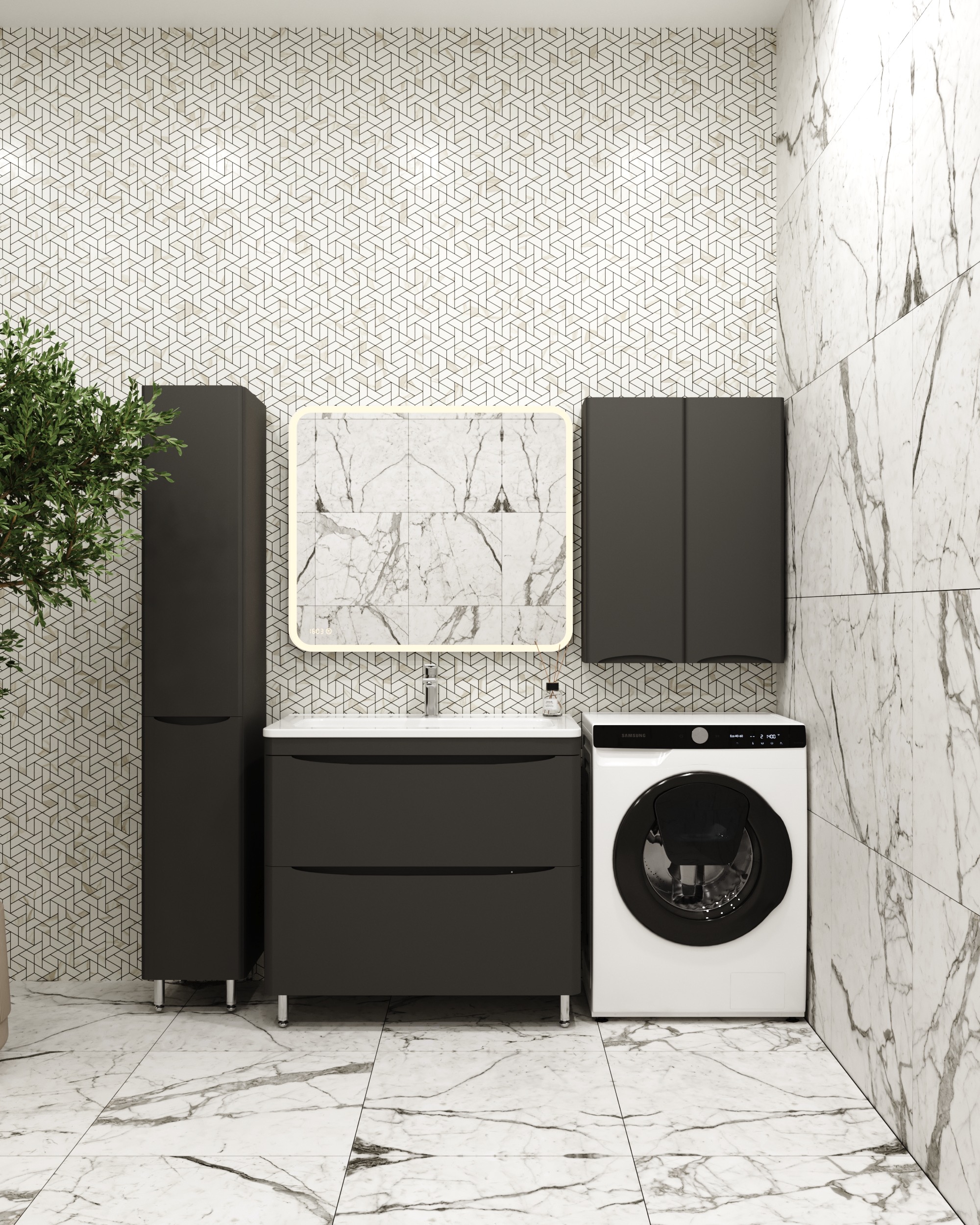 Тумба напольная "Бергамо мини 90" (2 ящ.) Люкс антискрейтч черный, PLUS