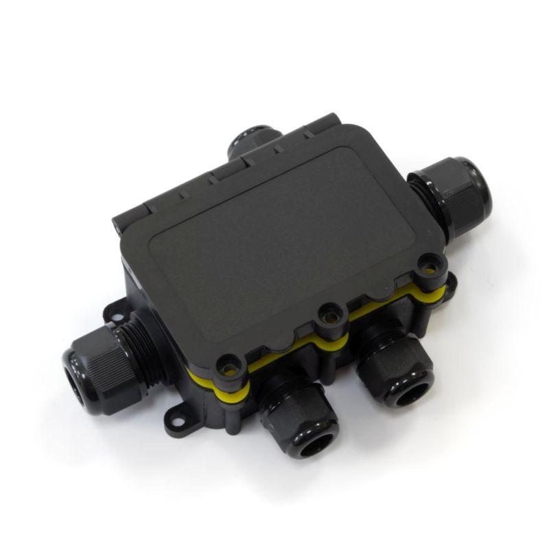 Коробка распределительная ОП 131х95х37 5-вводная IP68 ПА66 40А 450В d3.5-12мм с откидной крышкой черн. Промрукав PR08.13154