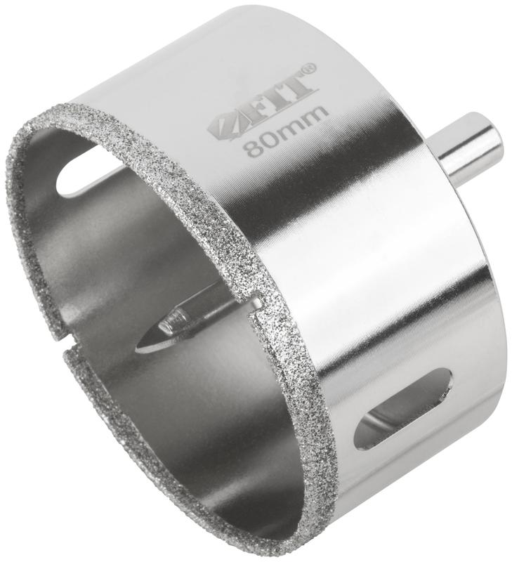 Коронка кольцевая по керамограниту камню и кафелю алмазная с центровочным сверлом 80х70мм FIT 16228