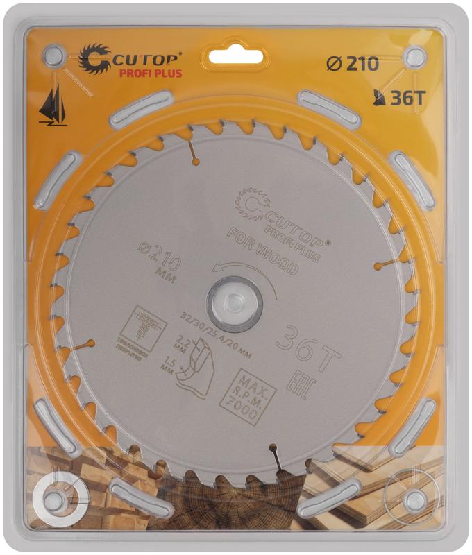 Диск пильный по дереву с тефлоновым покрытием 36Т Profi plus 210х1.5/2.2х32/30/25.4/20мм Cutop 75-21036Т