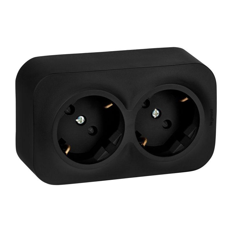 Розетка 2-м ОП Quteo 16А IP20 250В 2х2P+E с заземл. защ. шторки черн. матов. IEK 782475