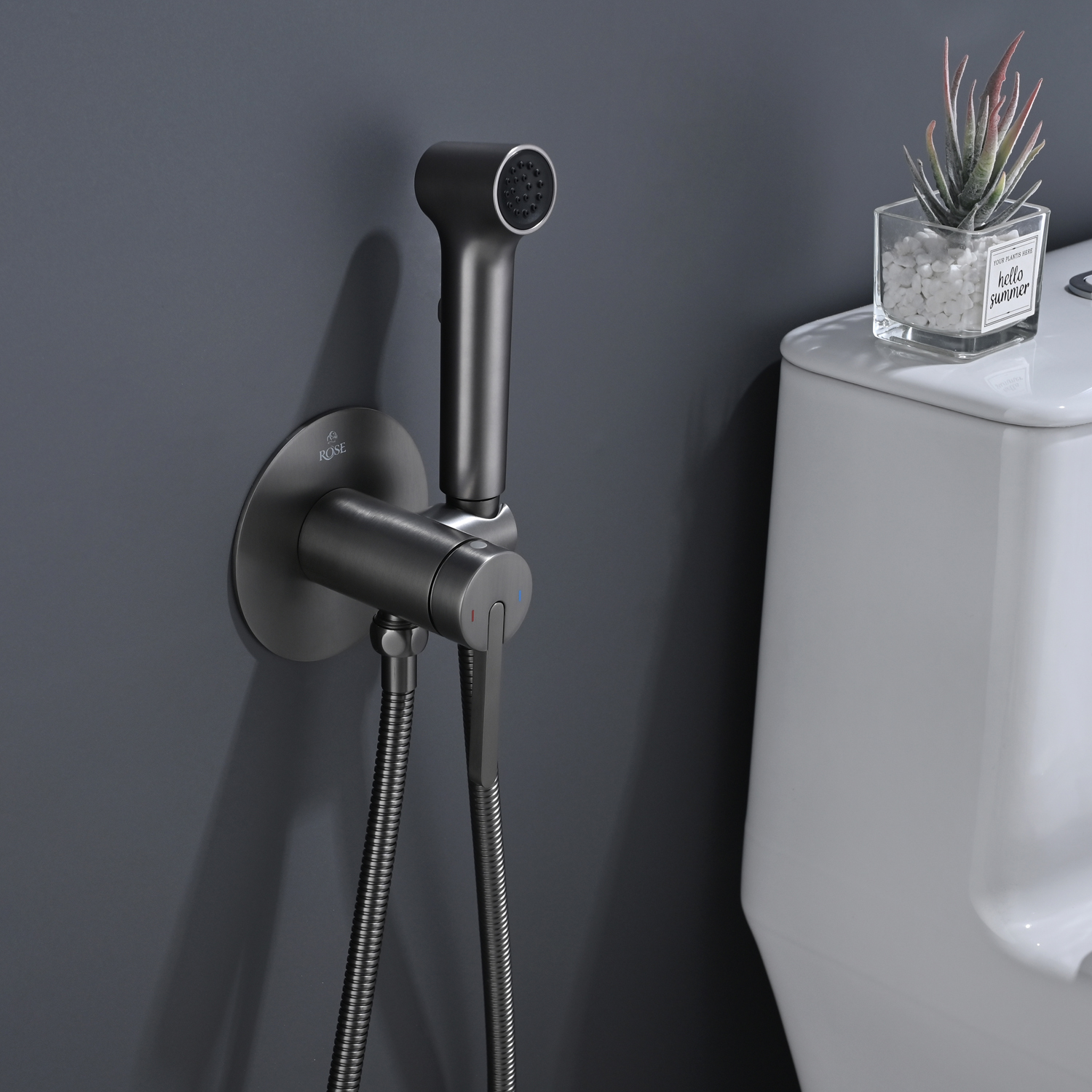 Гигиенический душ со смесителем Rose R235T, оружейная сталь