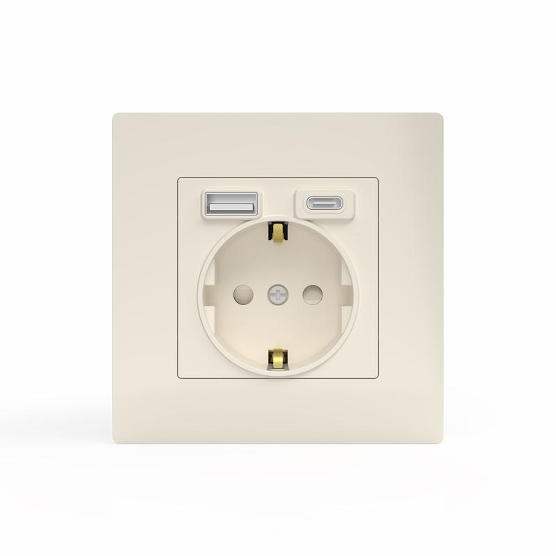 Розетка 1-м СП Pixel IP20 с заземл. с 2-мя заряд. устр. USB тип A+C механизм беж. TOKOV ELECTRIC TKE-PX-R1U2AC-C02