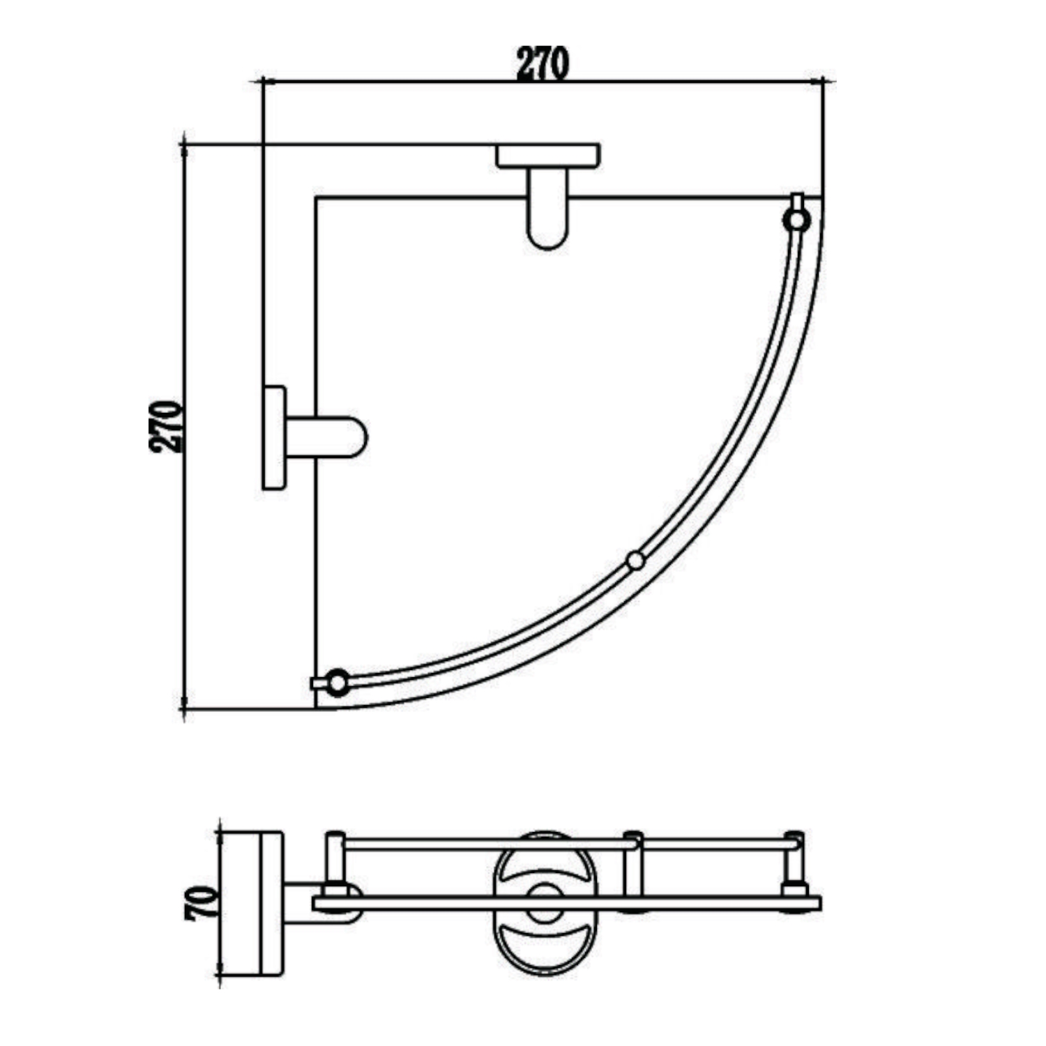 Полка угловая стеклянная Savol S-007073, хром