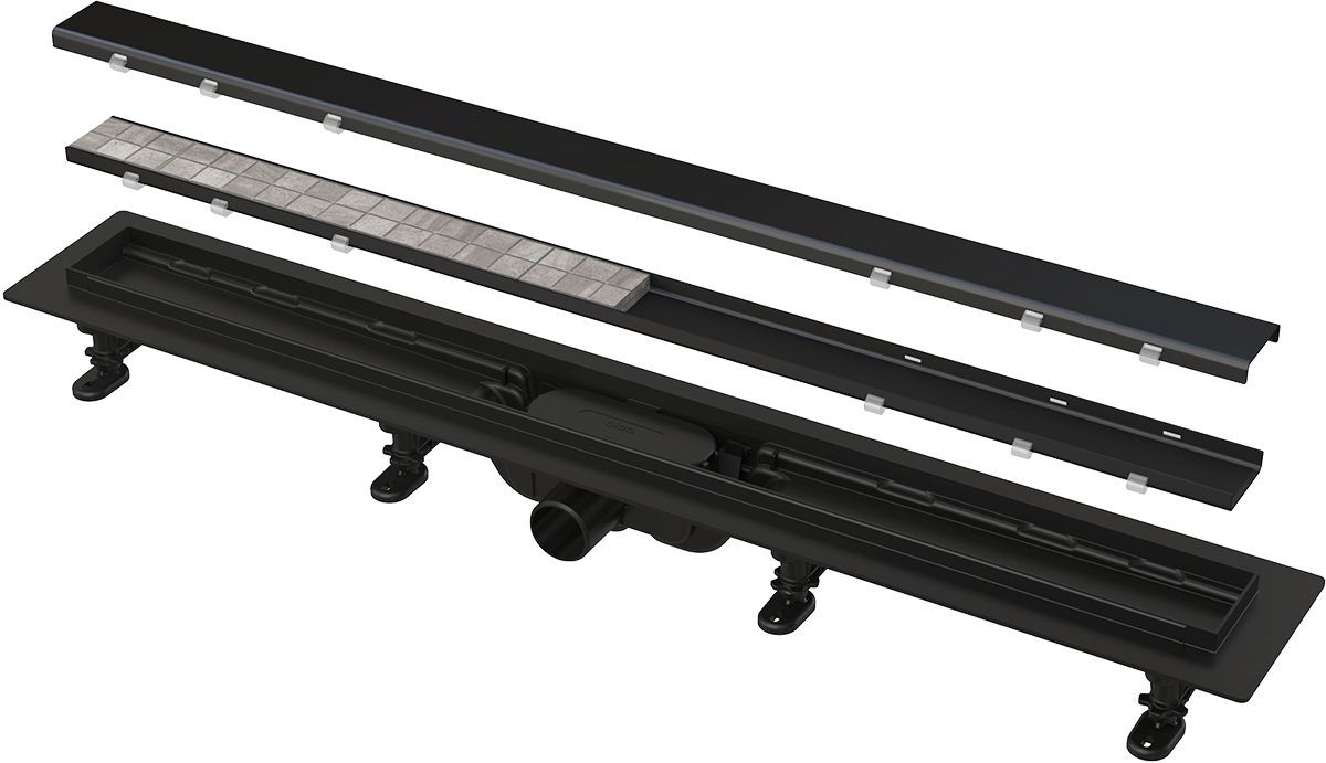 Водоотводящий желоб AlcaPlast Simple APZ19BLACK-750 335161 с порогами для двухсторонней решетки