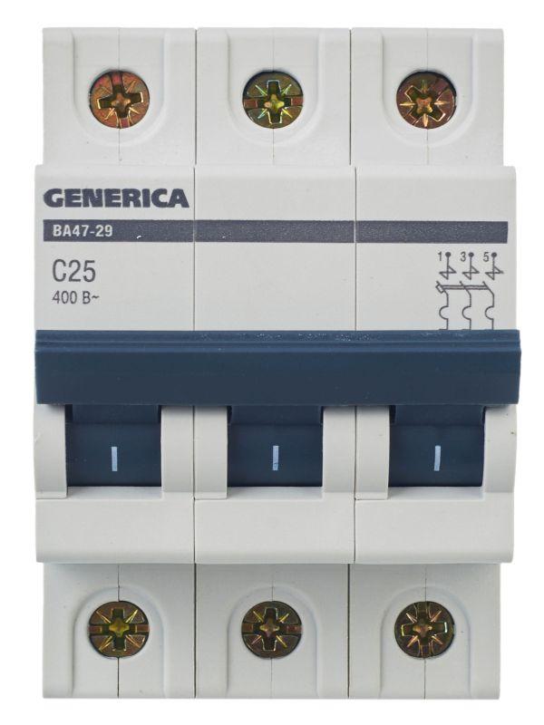 Выключатель автоматический модульный 3п C 25А 4.5кА ВА47-29 GENERICA MVA25-3-025-C