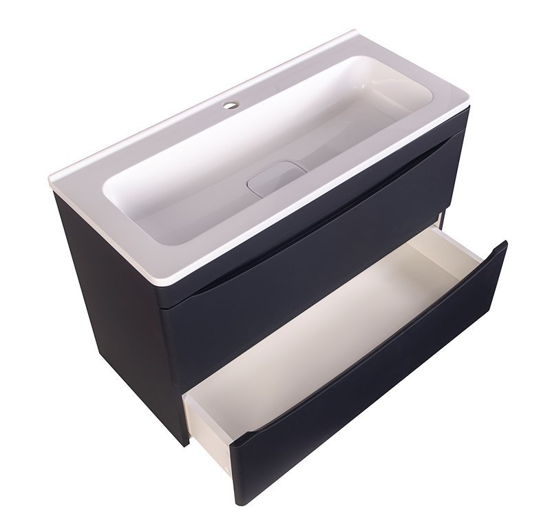 Тумба подвесная "Бергамо мини 90" (2 ящ.) Люкс антискрейтч черный, PLUS