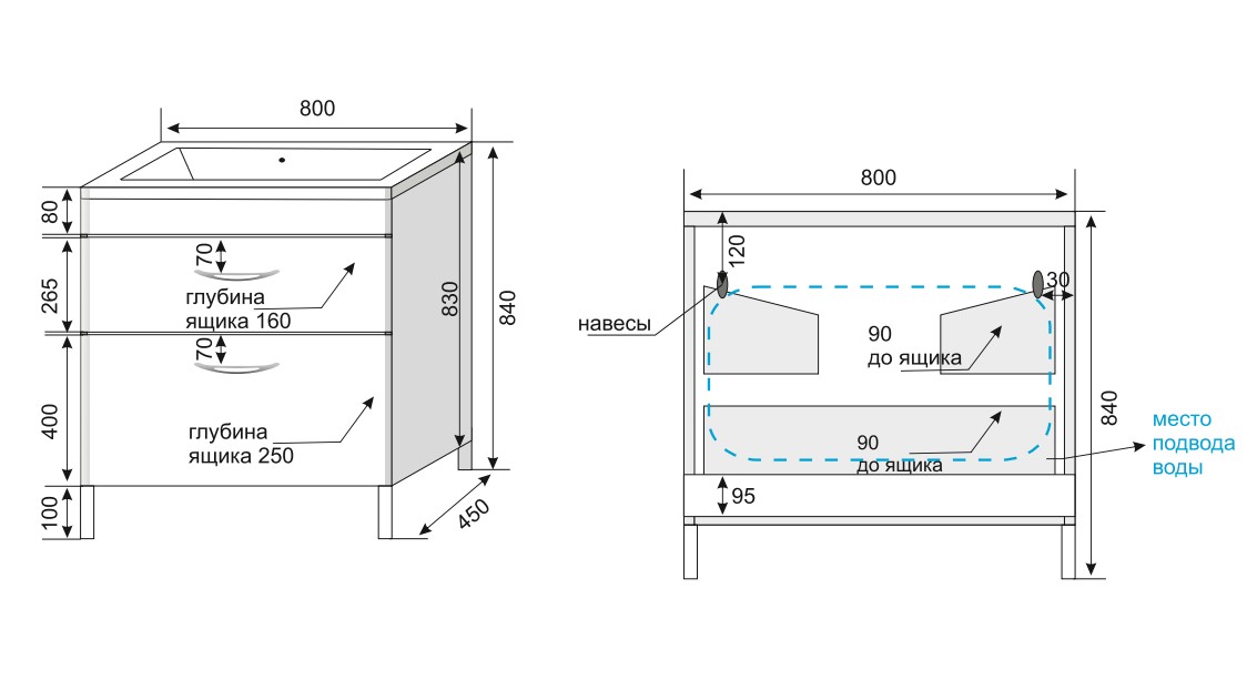 Тумба напольная "Каре 80" (2 ящ.) Люкс белая, PLUS