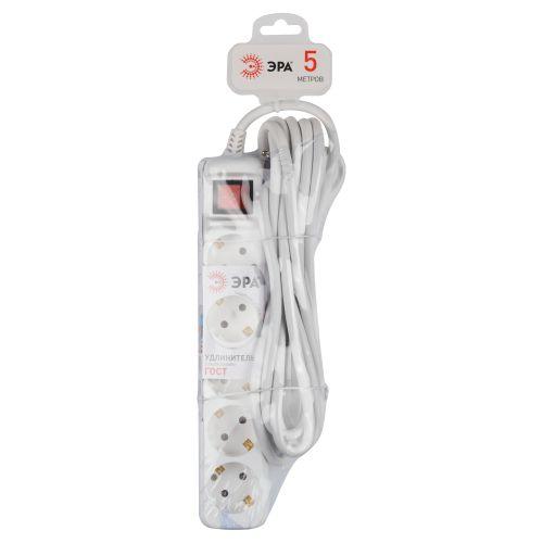 Удлинитель электрический U-5es-5m-3x1.5 с заземлением с выключателем 5 розеток 5м ПВС 3х1.5кв.мм 16А Эра Б0044045
