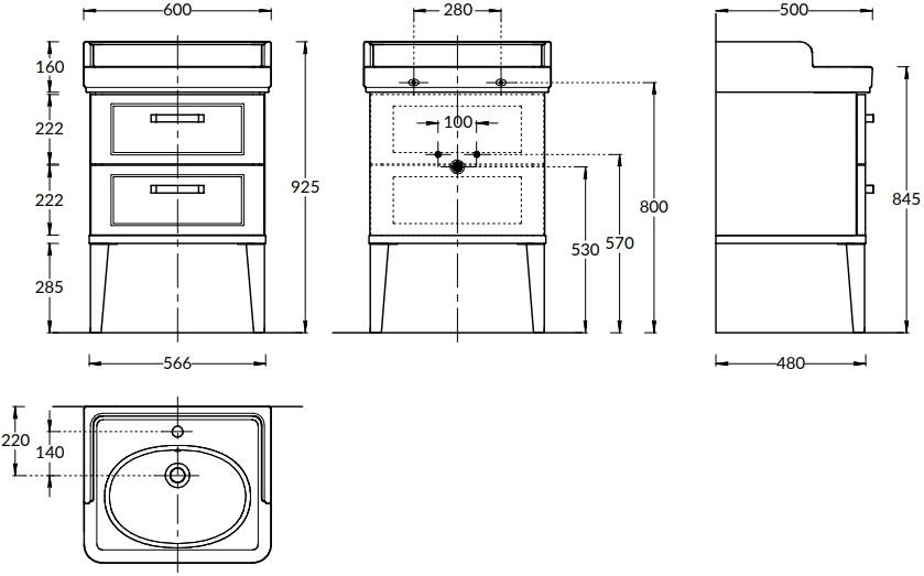 Тумба POMPEI напольная с 2 ящиками 60, черная глянцевая