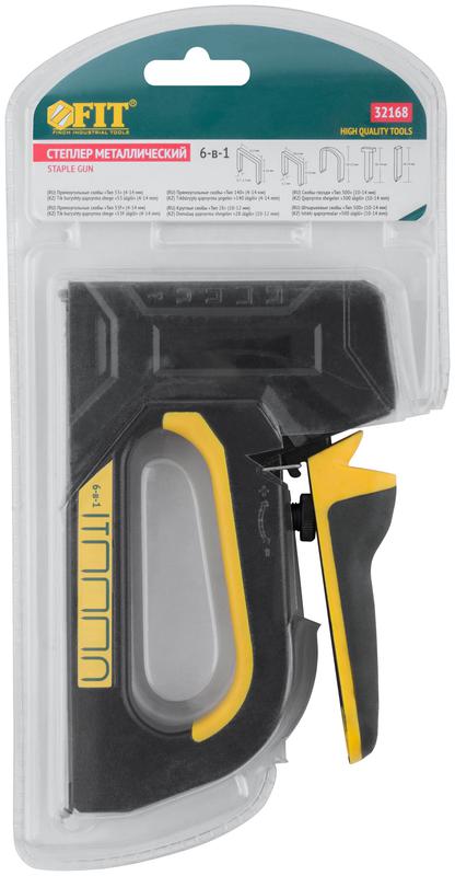 Степлер 6-в-1 для скоб "тип 53" "тип 53F" "тип 140" "тип 28" "тип 300" "тип 500" 4-14мм с регулировкой силы удара рессорныймеханизм алюм. FIT 32168