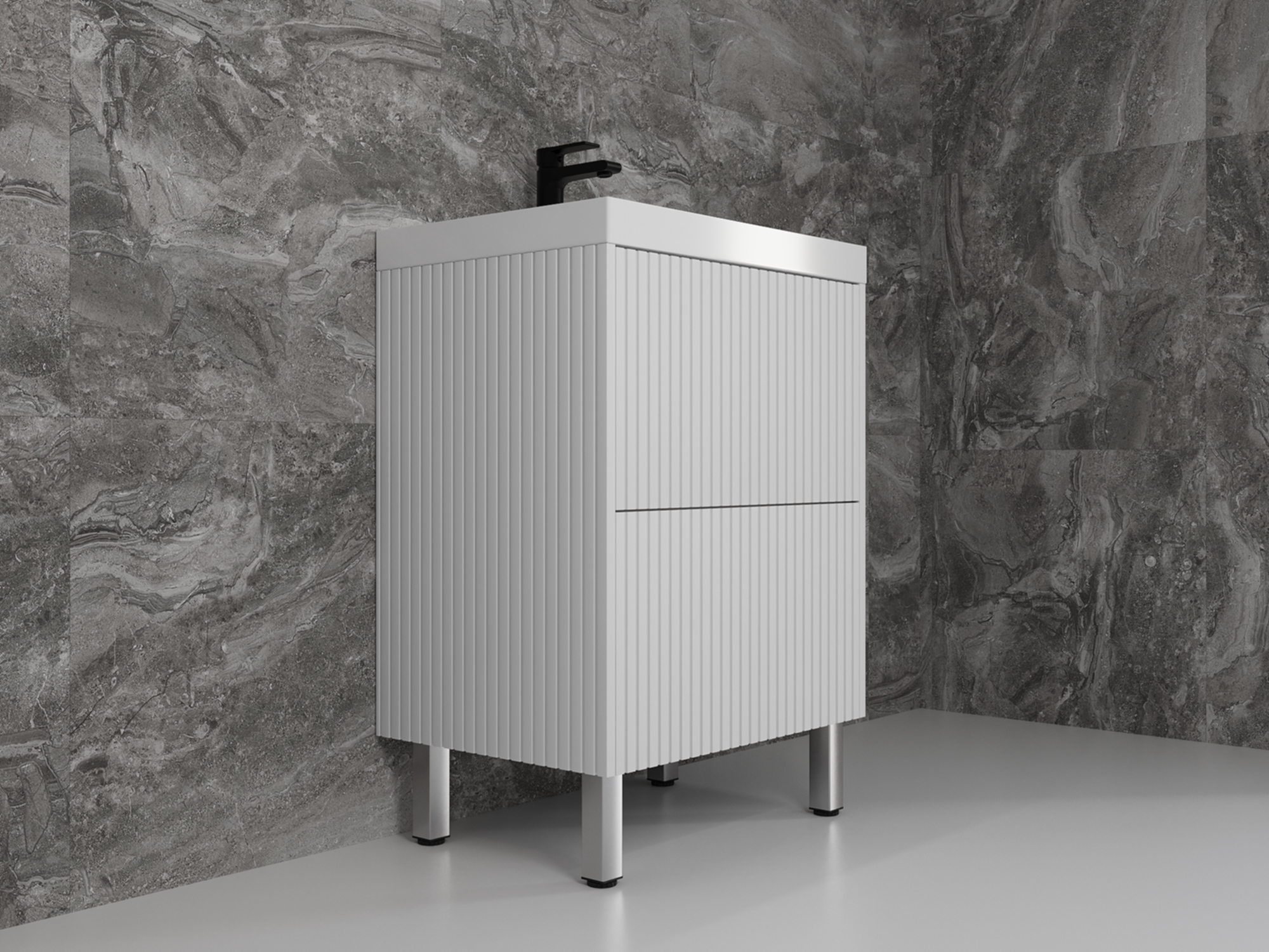 Тумба напольная "Стокгольм 60", Classic 60, (2 ящ.) белый рифленый софт, PUSH