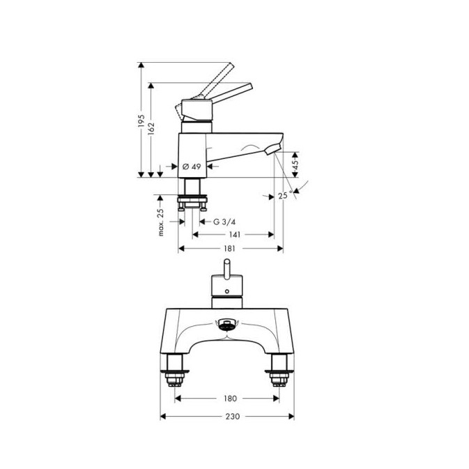 Смеситель Hansgrohe Talis 31427000 на борт ванны на два отверстия