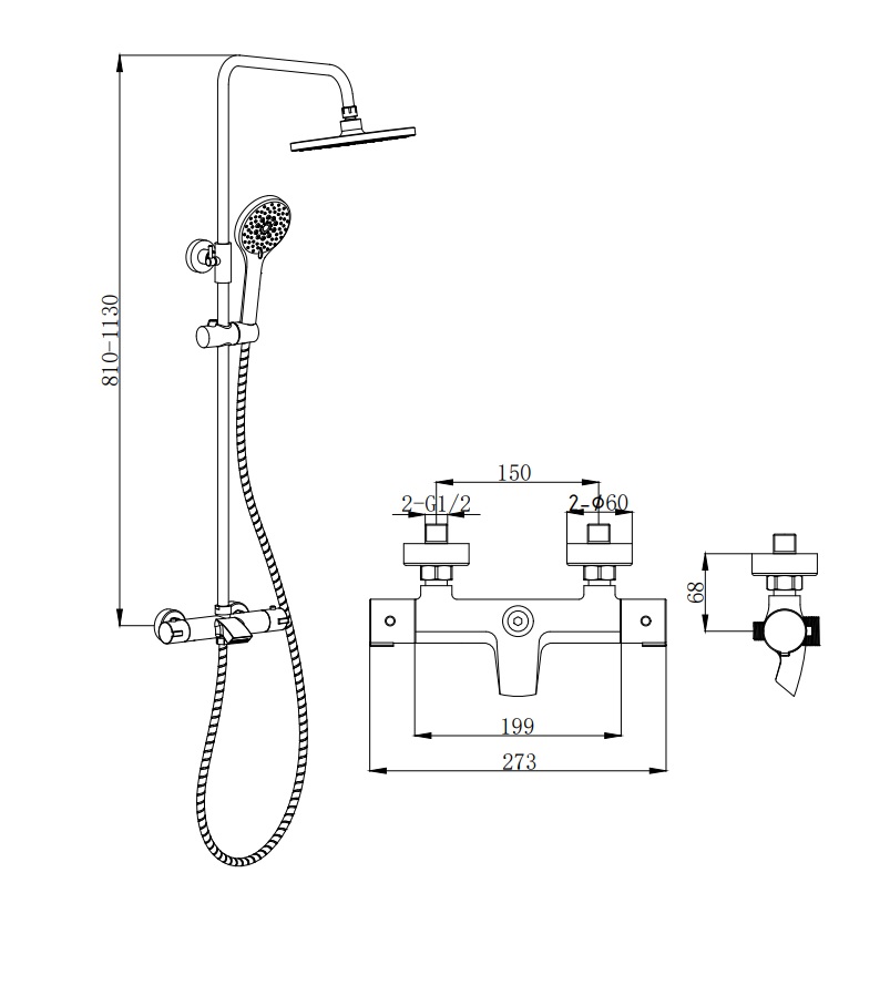 Стойка OGLIO TS душевая с термостатом BOCH MANN BM9648 (ХРОМ)