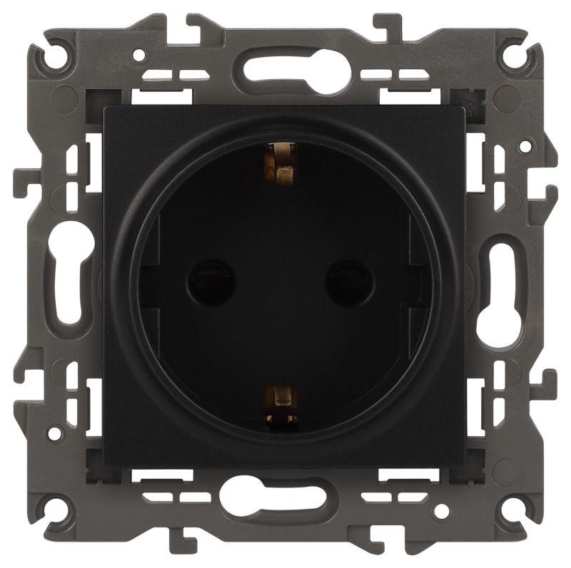 Розетка 1-м СП Эра Elegance 14-2102-05 16А IP20 16AX 250В 2P+E Schuko защ. шторки антрацит Эра Б0034276