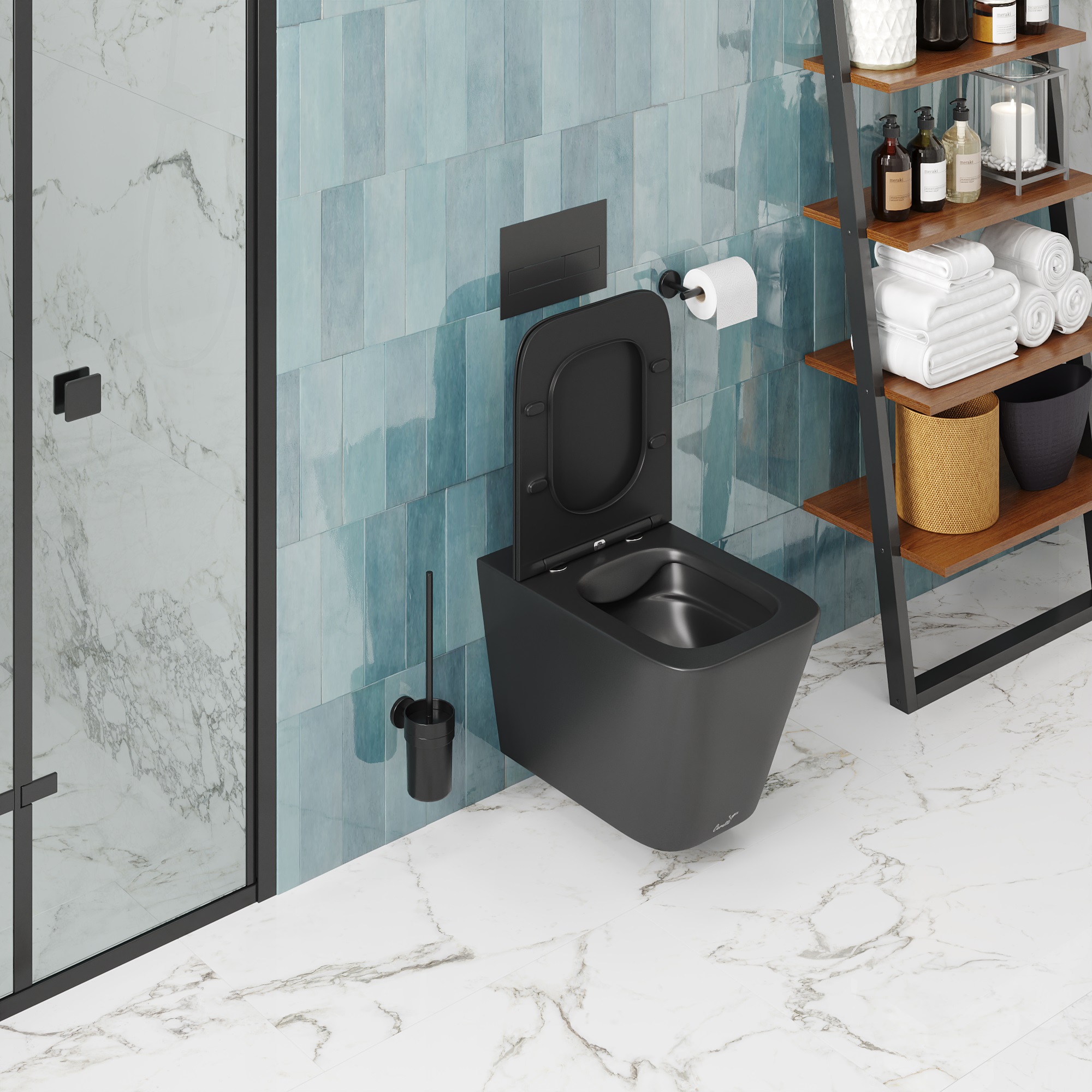 Унитаз MAIELLA Aria MB подвесной безободковый черный матовый, ТЕРМООБЖИГ (не плёнка) CT9163 Ceruttispa (500х350х320)