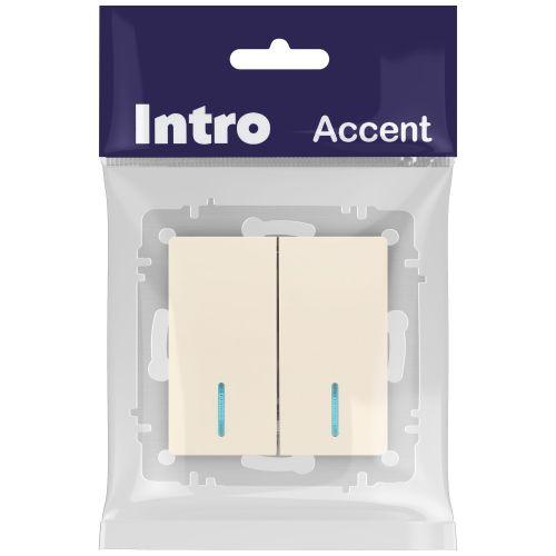 Выключатель 2-кл. СП Accent 6-105-02 10А IP20 250В с подсветкой AL/CU сл. кость Intro Б0063509