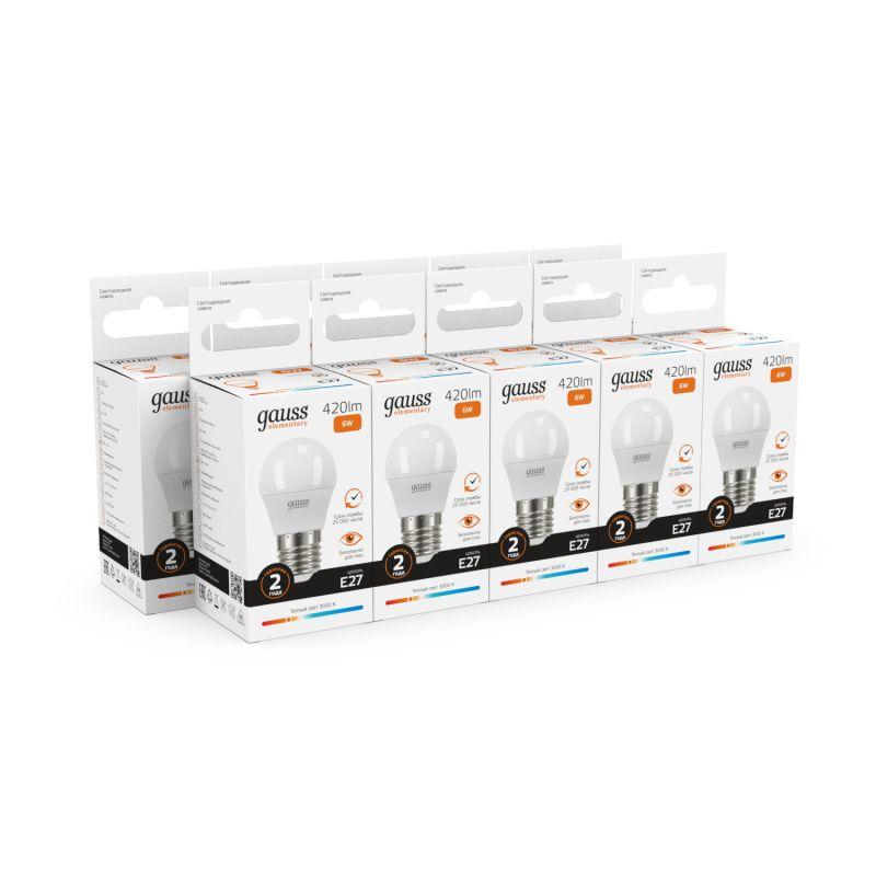 Лампа светодиодная Elementary 6Вт P45 шар 3000К тепл. бел. E27 420лм GAUSS 53216