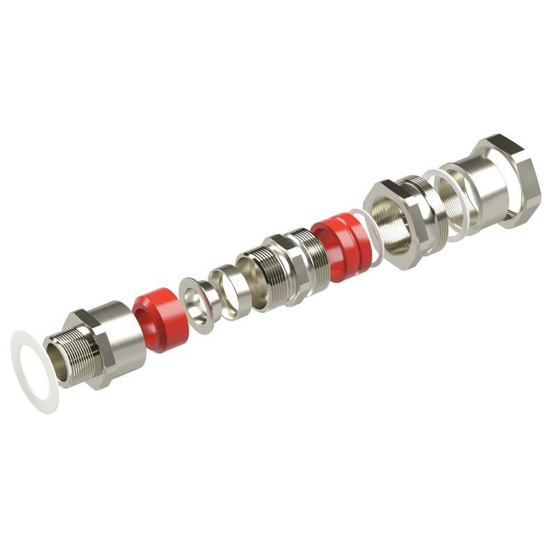 Ввод кабельный взрывозащ. серии КАС для бронир. кабеля М20х1.5 D5.8-12мм D9-17мм присоединительная резьба М25х1.5 IP66/68 никелир. латунь DKC KAC2M3MHK