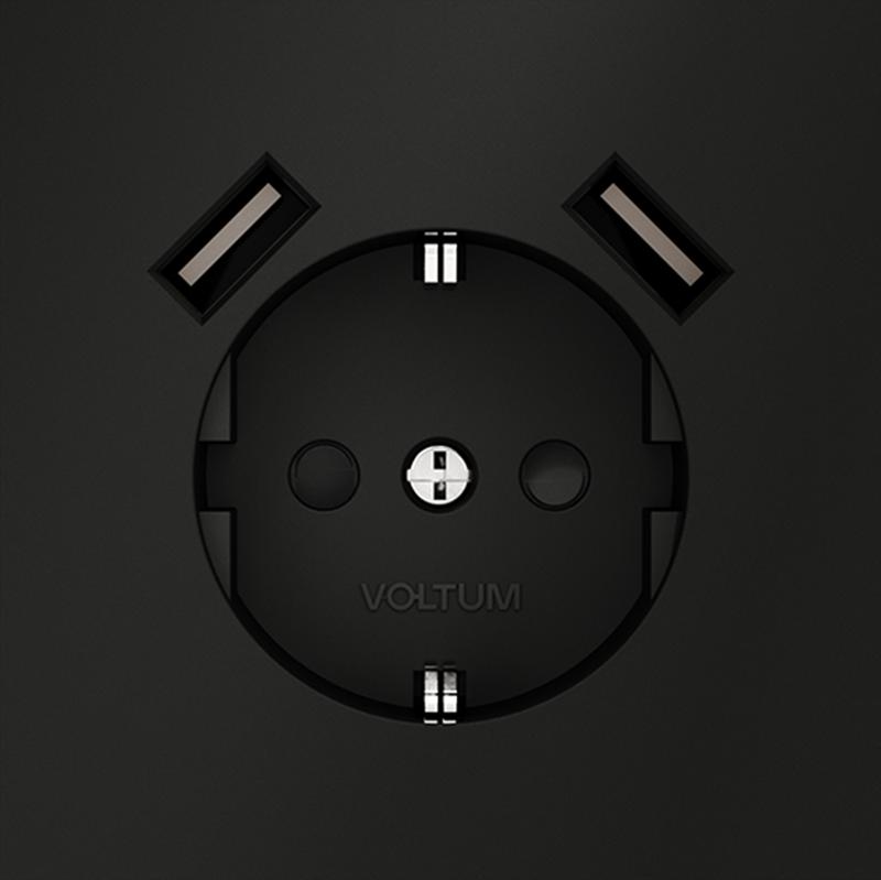 Розетка 1-м СП S70 16А с USB A+A с заземл. защ. шторки механизм черн. матов. Voltum VLS040408