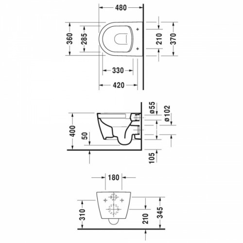 Унитаз Duravit ME by Starck 2530090000 подвесной Compact Rimless