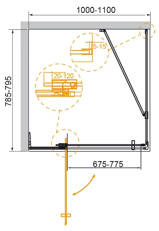 Душевой уголок CEZARES SLIDER-AH-1-80-100/110-BR-Cr