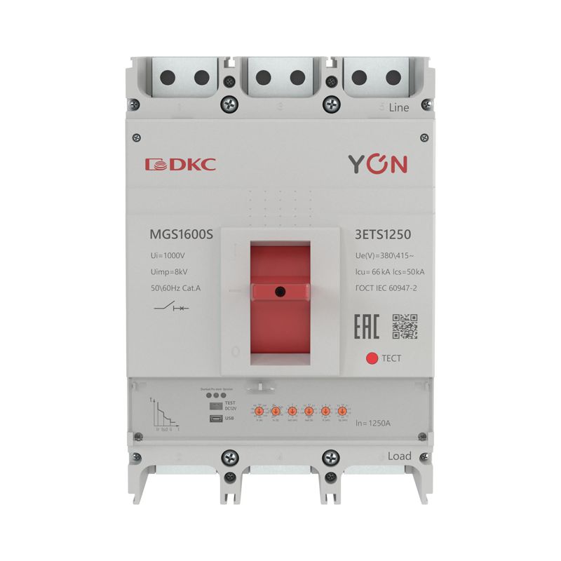 Выключатель автоматический в литом корпусе MGS1600S 3P 500-1250А 66кА с электронным расцепителем ETS YON MGS1600S-3ETS1250