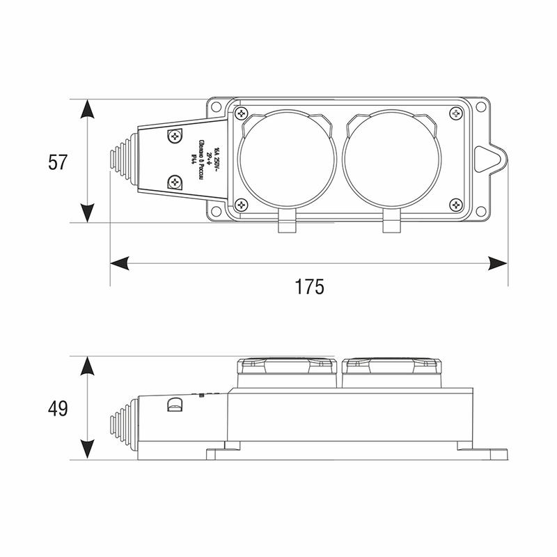 Колодка удлинителя 2-м Компакт 1ф с заглушками каучук красн. UNIVersal 3072