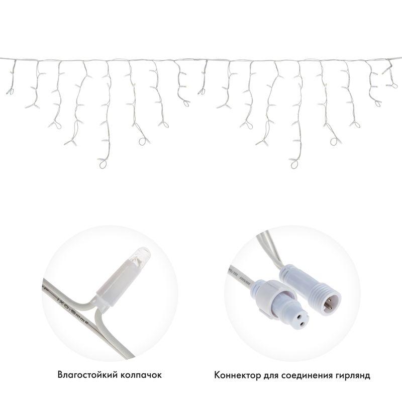 Гирлянда светодиодная "Айсикл" (бахрома) 4х0.6м 128LED син. 10Вт 230В IP67 эффект мерцания провод бел. каучук (нужен шнур питания 315-001) Neon-Night 255-353