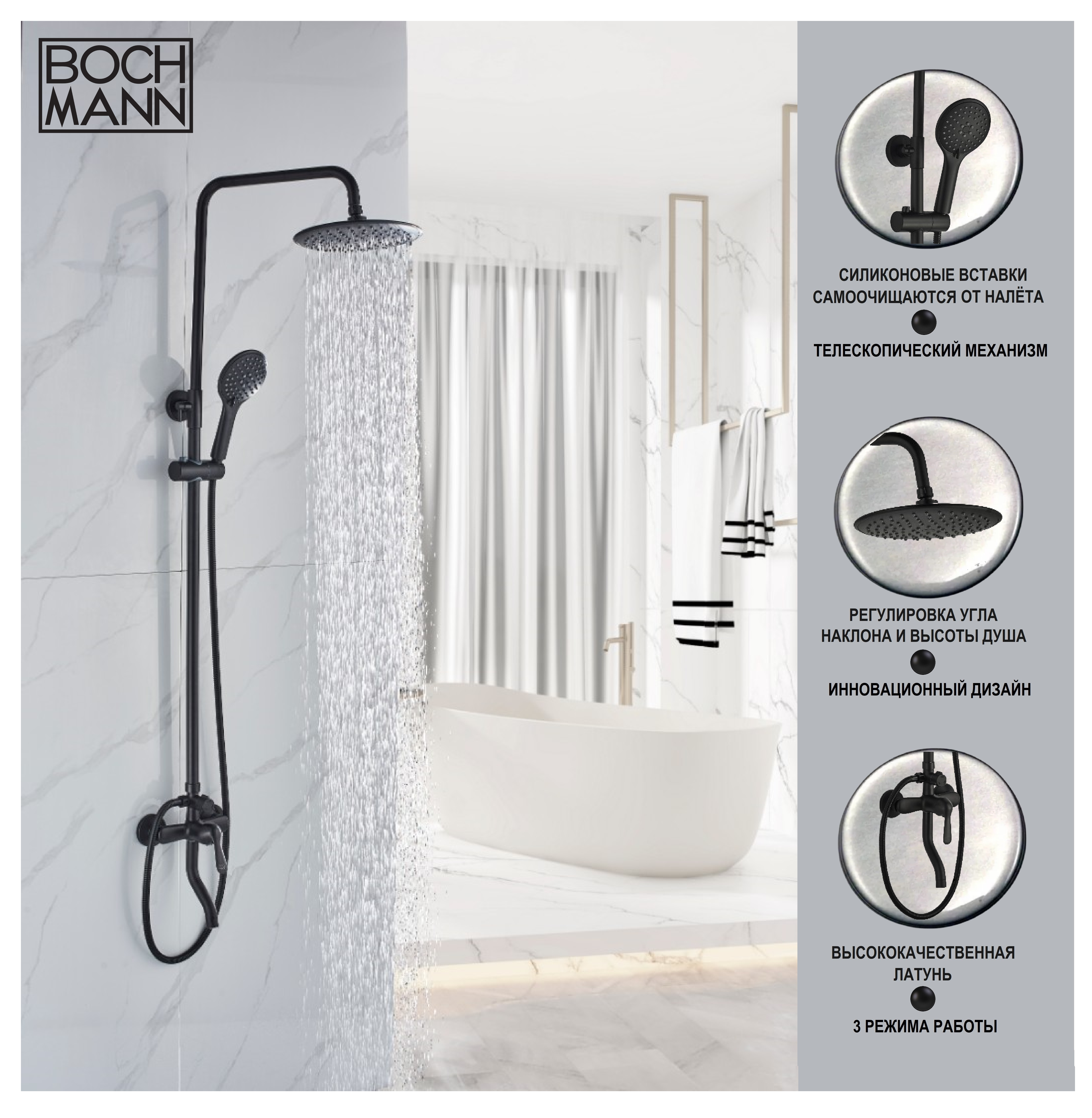 Стойка ECO Black душевая BOCH MANN BM8825