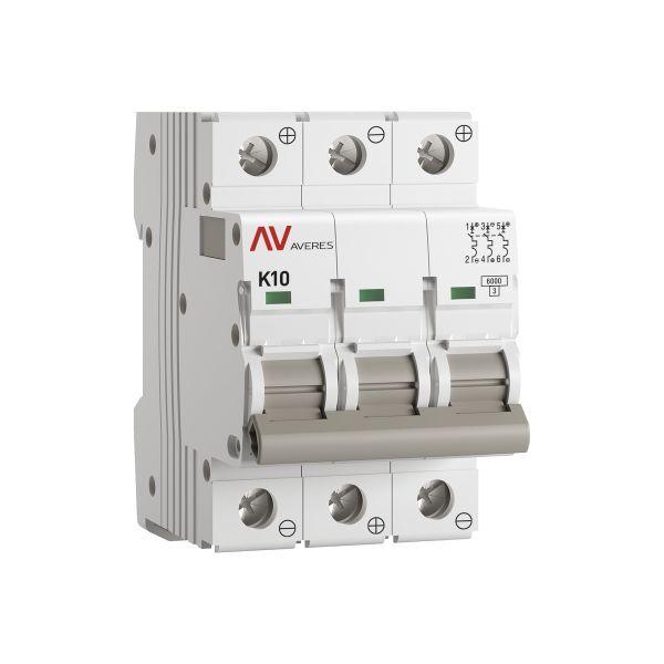 Выключатель автоматический модульный 3п K 10А 6кА AV-6 DC AVERES EKF mcb6-DC-3-10K-av
