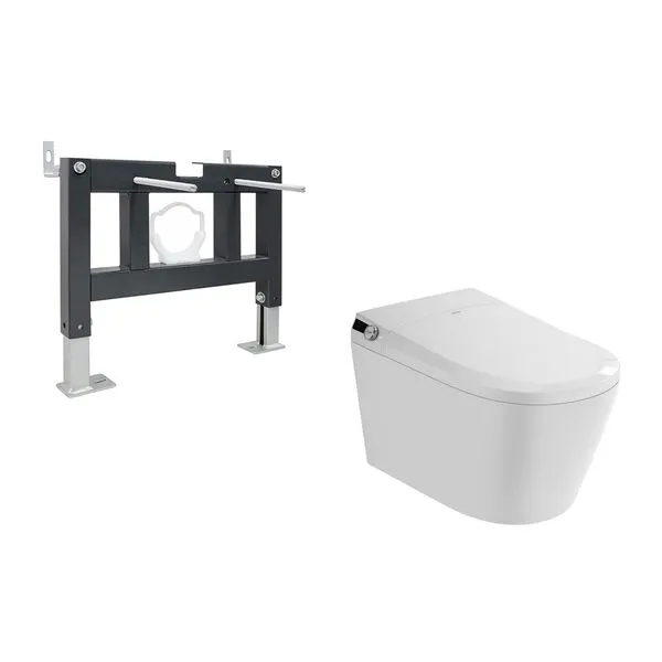 Комплект ABBER подвесной электронный унитаз-биде Bequem AC1119S белый с импульсным смывом с инсталляцией AC0101P