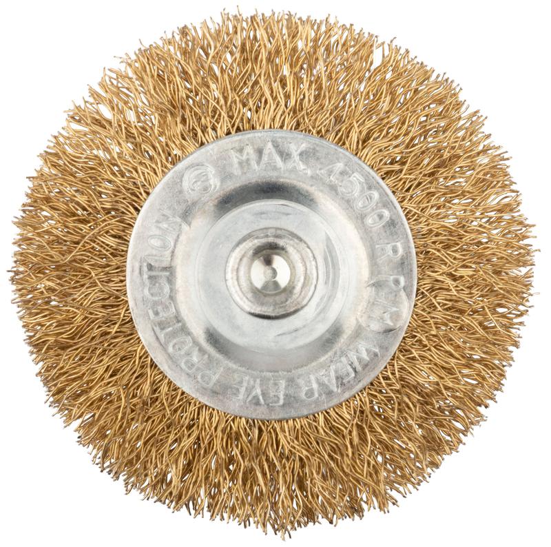 Корщетка дисковая прямая со шпилькой стальная латунированная волнистая проволока 63мм КУРС 38463