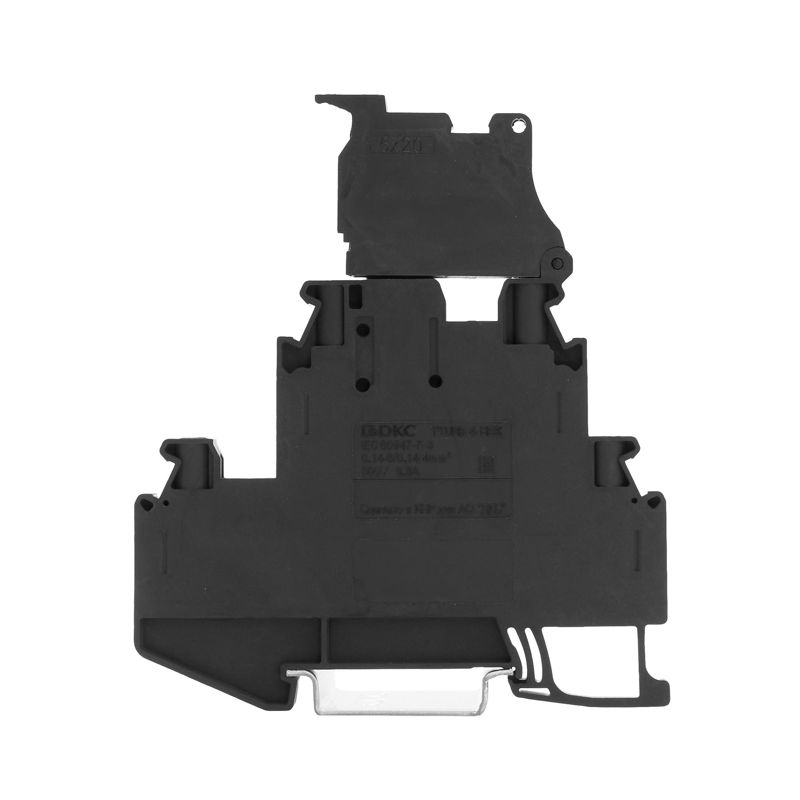 Клемма двухуровневая верхний уровень для предохранителя; индикация 250В; нижний проходной; винтовой зажим; 4 точки подключения; 4кв.мм DKC TTURB-4-HESILED250